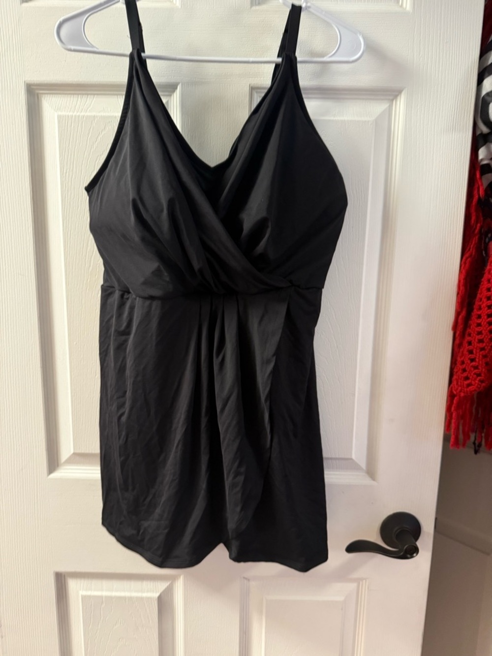 Lands' End Black One-Piece Swimdress with Surplice V-Neck